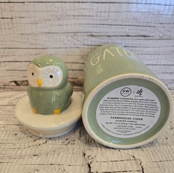 Rae Dunn "Gather" Farmhouse Cider Scented Candle with Owl topper - Picture 2 of 3